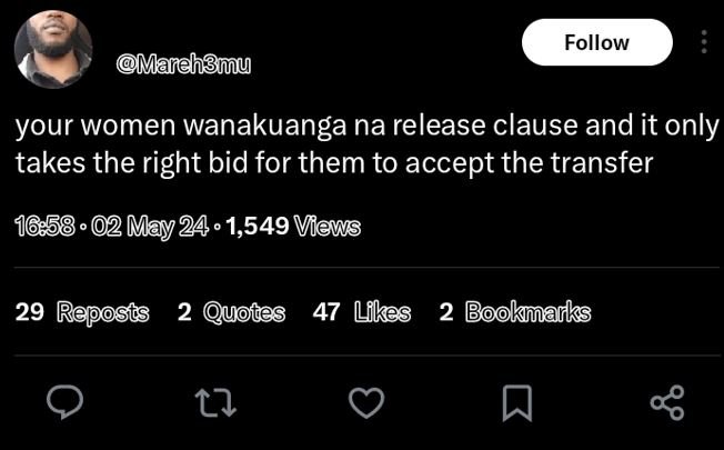 Follow manehgmu your women wanakuanga na release clause and it only takes the ri