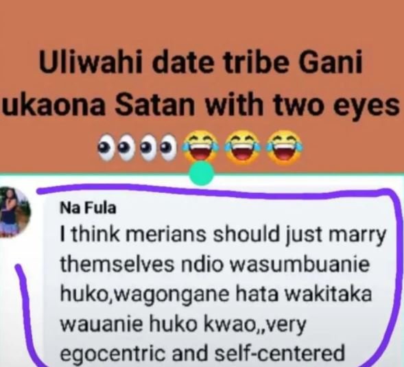 Uliwahi date tribe gani ukaona satan with two eyes na fula think merians should