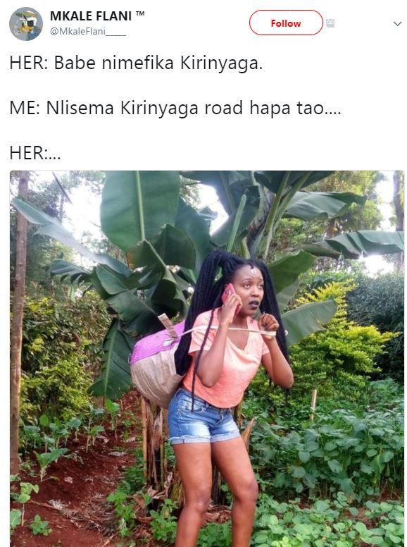 Mkale flani mkaleflani follow her babe nimefika kirinyaga. me nlisema kirinyaga
