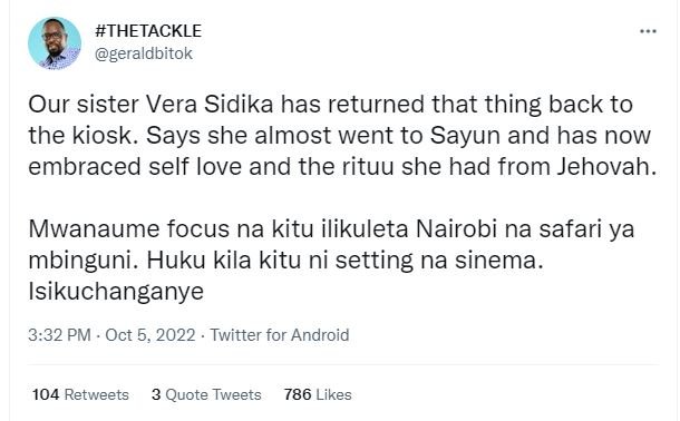 Thetackle geraldbitok our sister vera sidika has returned that thing back to the