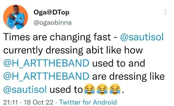 Ogadtop ogaobinna times are changing fast sautisol currently dressing abit like