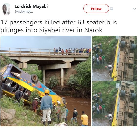 Lordrick mayabi rickymeez follow 17 passengers killed after 63 seater bus plunge
