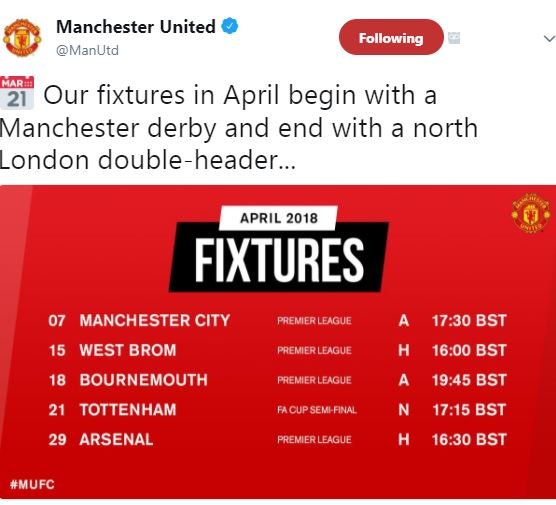 Manchester united manutd following mr 21 our fixtures in april begin with a manc