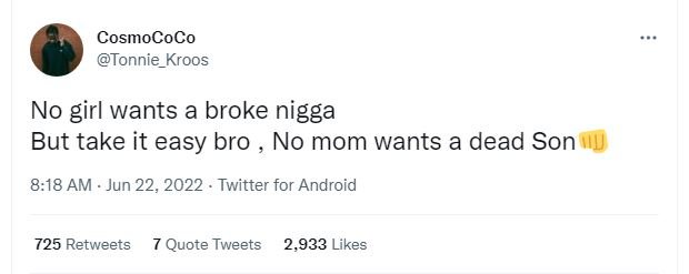 Cosmococo tonnie_kroos no girl wants a broke nigga but take it easy bro no mom w