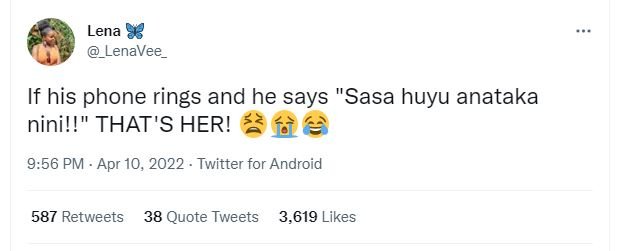 Lena 8 _lenavee if his phone rings and he says sasa huyu anataka ninil!' that's