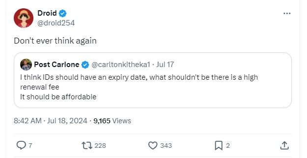 Droid droid254 don't ever think again post carlone carltonkithekal jul 17 think