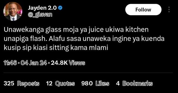 Jayden 2.0 glavan follow unawekanga glass moja ya juice ukiwa kitchen unapiga fl