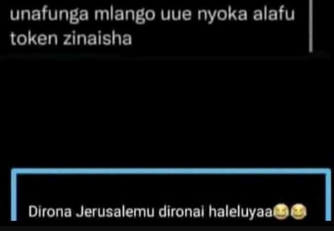 Unafunga mlango uue nyoka alafu token zinaisha dirona jerusalemu dironal haleluy