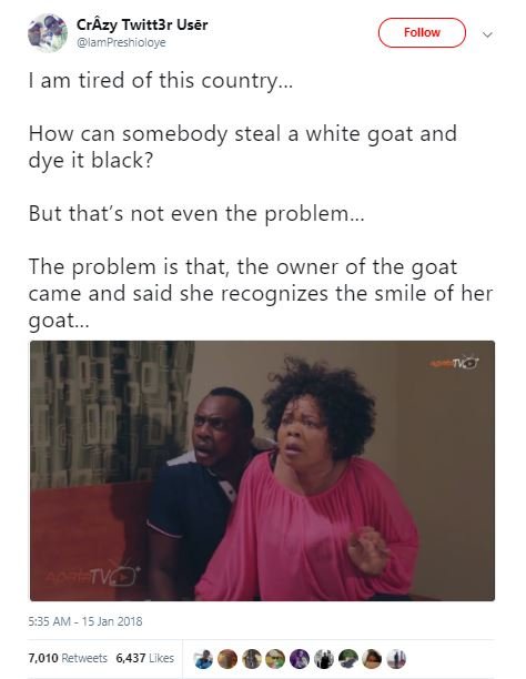 Crázy twitt3r user lampreshioloye follow am tired of this country . how can some