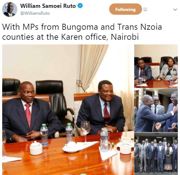 William samoei ruto williamsruto following with mps from bungoma and trans nzoia