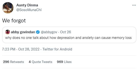 Aunty dinma sosomunachi we forgot abby govindan abbygov oct 26 why does no one t