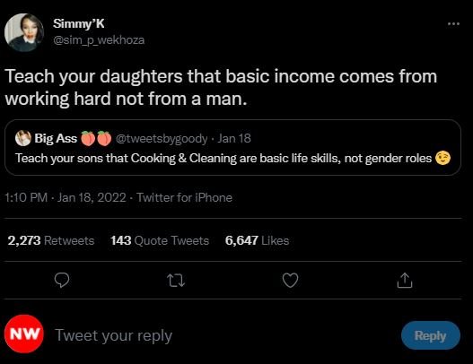 Simmy'K sim_p_wekhoza Teach your daughters that basic income comes from working