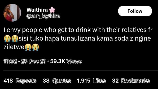 Waithira eun_leyithira follow envy people who get to drink with their relatives