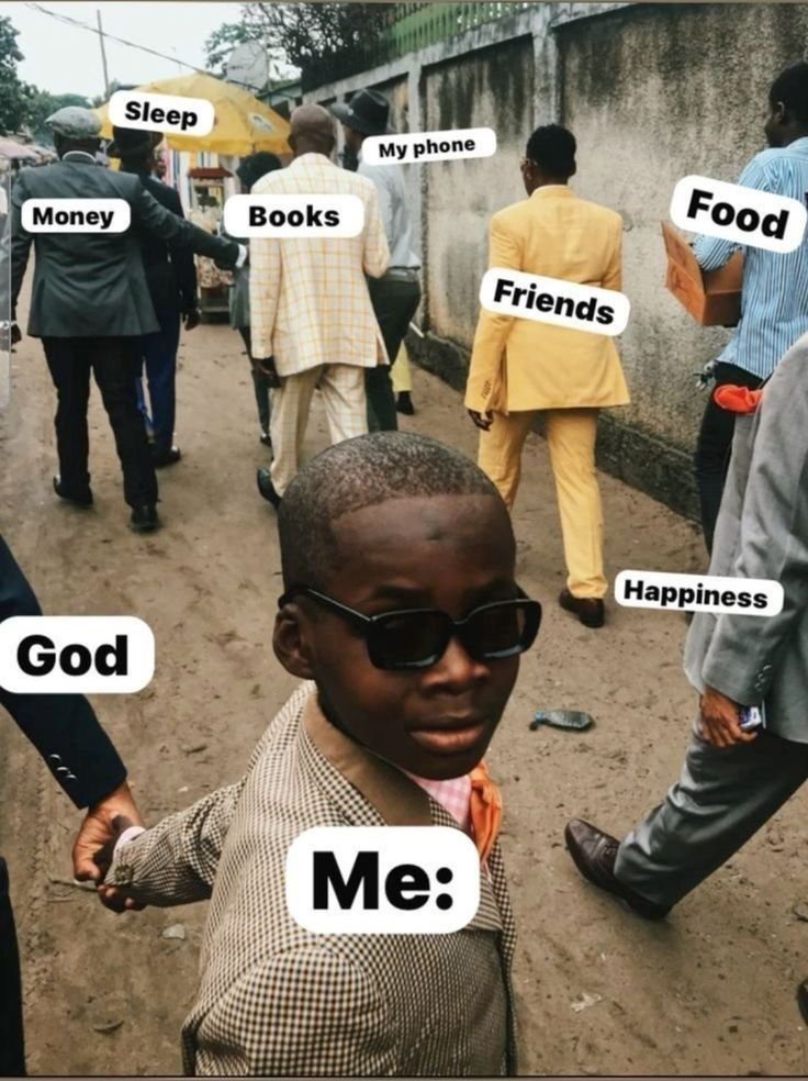 My phone money books happiness god me sleep food friends