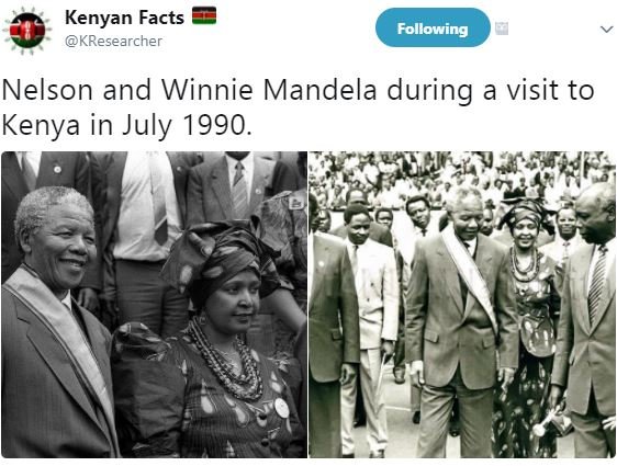 Kenyan facts kresearcher following nelson and winnie mandela during a visit to k