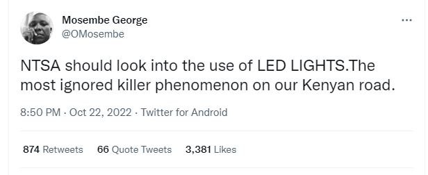 Mosembe george omosembe ntsa should look into the use of led lights the most ign