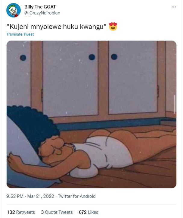 Billy the goat _crazynairobian kujeni mnyolewe huku kwangu translate tweet 9.52
