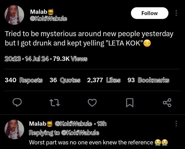 Malab kokiwabule follow tried to be mysterious around new people yesterday but g