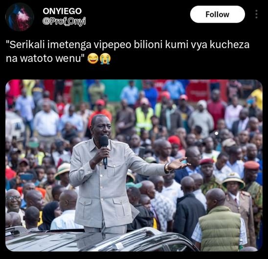 Onyiego profnyi follow serikali imetenga vipepeo bilioni kumi vya kucheza na wat
