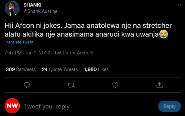 SHANKI ShankiAustine Hii Afcon ni jokes. Jamaa anatolewa nje na stretcher alafu