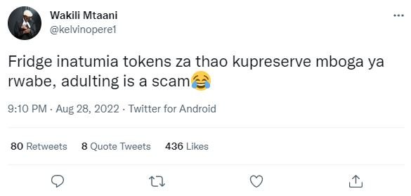 Wakili mtaani kelvinoperel fridge inatumia tokens za thao kupreserve mboga ya rw