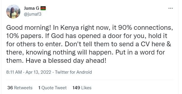 Juma g jumaf3 good morning! in kenya right now it 90 connections 10 papers. if g