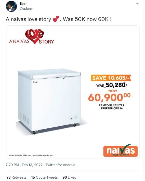 Ken uduny A naivas love story Was 5OK now 6OK ANAIVAS STORY SAVE 10,605 WAS 50,2