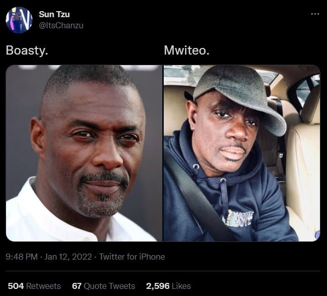 Sun Tzu ItsChanzu Boasty Mwiteo. 9.48 PM Jan 12, Twitter for iPhone 504 Retweets