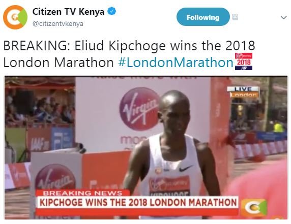 Citizen tv kenya citizentvkenya following breaking eliud kipchoge wins the londo