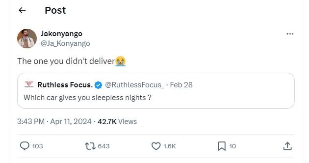 Post jakonyango ja_konyango the one you didn't deliver ruthless focus ruthlessfo