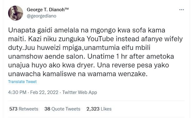 George T. DianohM georgediano Unapata gaidi amelala na mgongo kwa sofa kama mait
