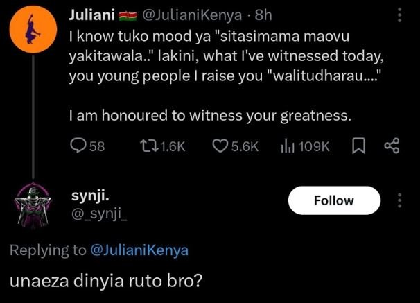 Juliani julianikenya 8h 1know tuko mood ya sitasimama maovu yakitawala lakini, w