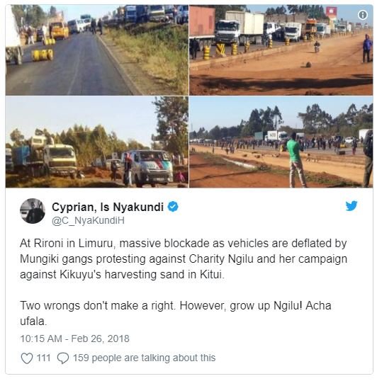 Cyprian is nyakundi c nyakundih at rironi in limuru massive blockade as vehicles