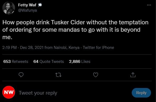 Fetty Waf Wafunya How people drink Tusker Cider without the temptation of orderi