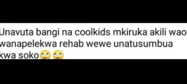 Unavuta bangi na coolkids mkiruka akili wao vanapelekwa rehab wewe unatusumbua k