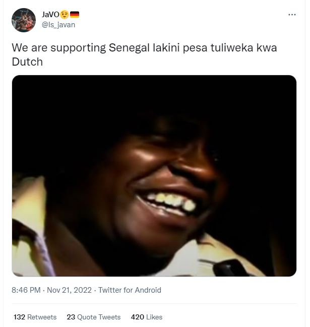 Javo is_javan we are supporting senegal lakini pesa tuliweka kwa dutch 8.46 pm n