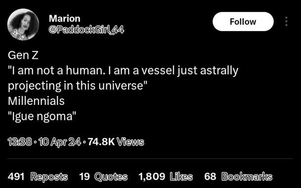 Marion paddockgirl44 follow gen z iam not ahuman.iam avessel just astrally proje