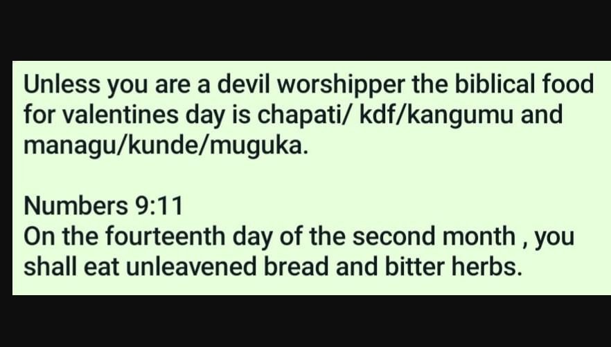 Unless you are a devil worshipper the biblical food for valentines day is chapat