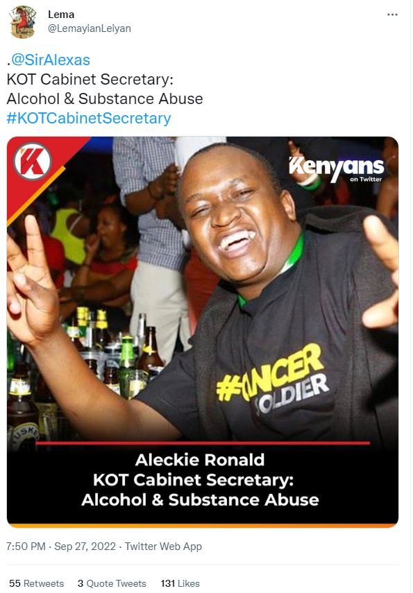 Lema lemayianleiyan siralexas kot cabinet secretary alcohol substance abuse kotc