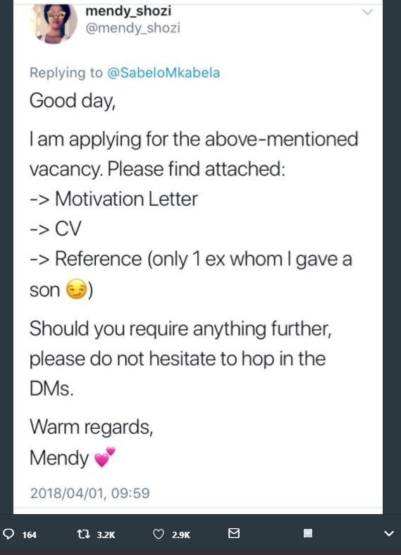 Mendy_shozi mendy_shozi replying to sabelomkabela good day iam applying for the