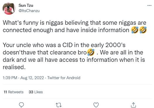 Sun tzu itschanzu what's funny is niggas believing that some niggas are connecte
