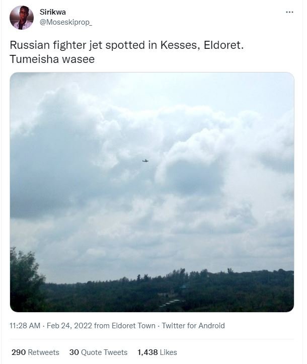 Sirikwa Moseskiprop_ Russian fighter jet spotted in Kesses, Eldoret_ Tumeisha wa