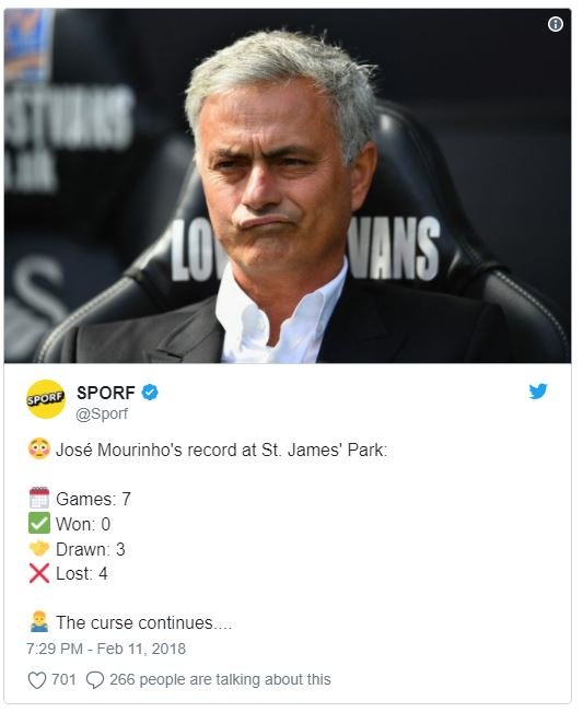10 uhns sporf epory sporf josé mourinho's record at st. james' park games 7 won