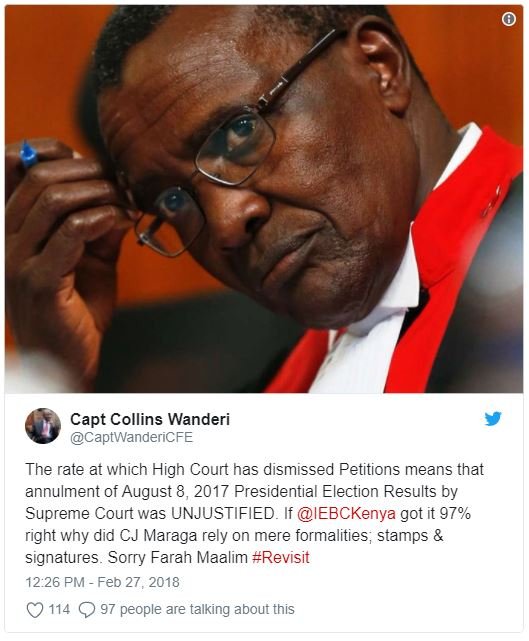 Capt collins wanderi captwandericfe the rate at which high court has dismissed p