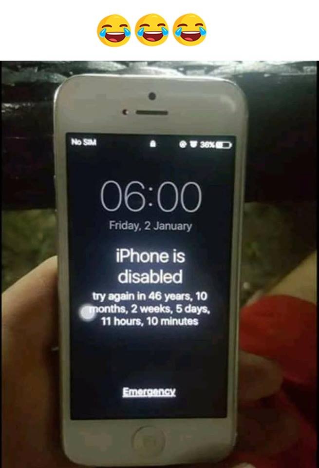 Wo 06.00 friday, 2 january iphone is disabled ty egain in 46 yeers, 10 nonths, 2