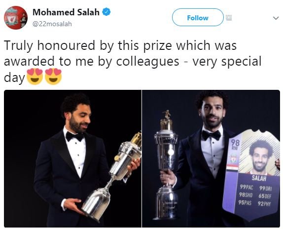 Mohamed salah 22mosalah follow truly honoured by this prize which was awarded to