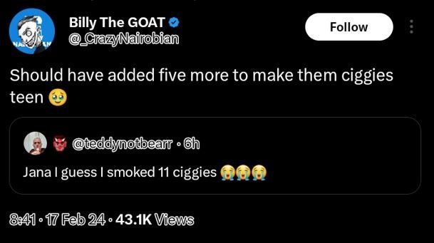 Billy the goat crazynairobian follow should have added five more to make them ci