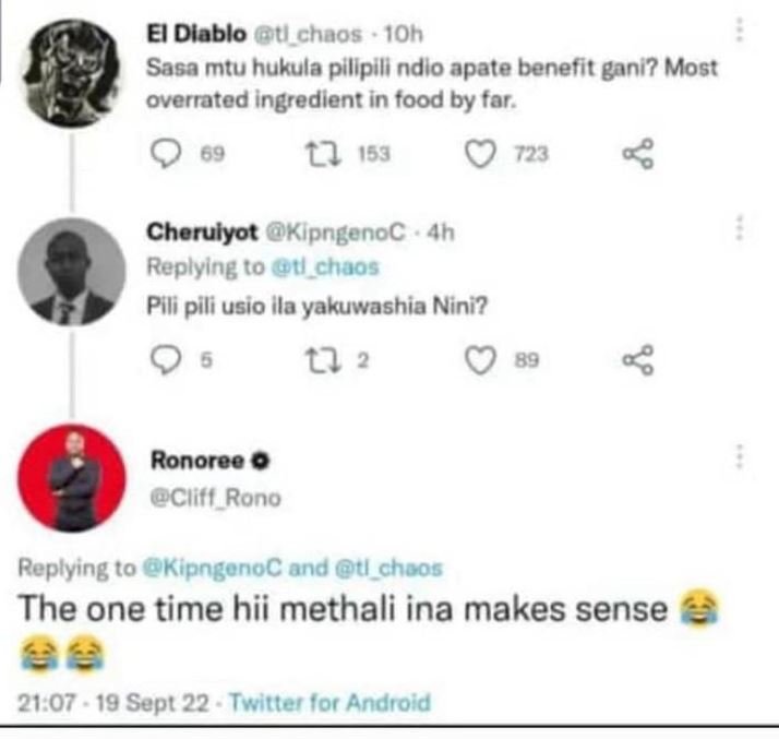 El dlablo tchnos toh sasa mtu hukula pillpili ndlo apate benefit gani? most over