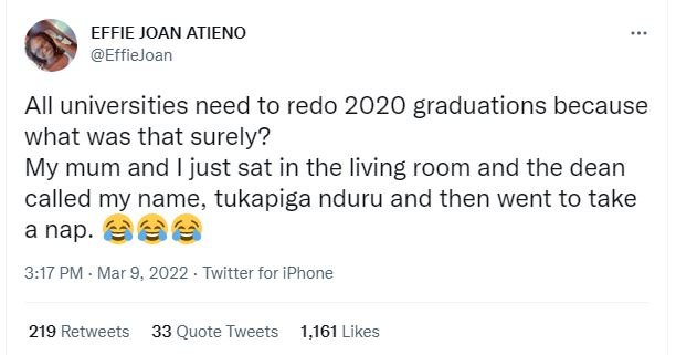 Effie joan atieno effiejoan all universities need to redo graduations because wh