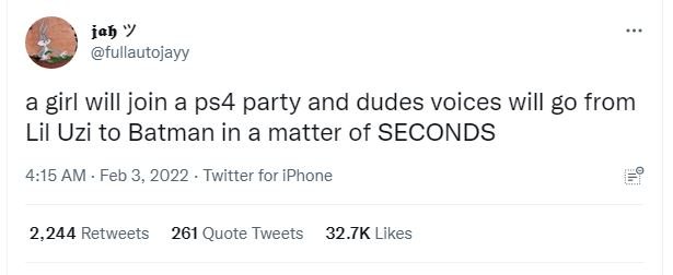 jah fullautojayy girl will join a ps4 party and dudes voices will go from Lil Uz